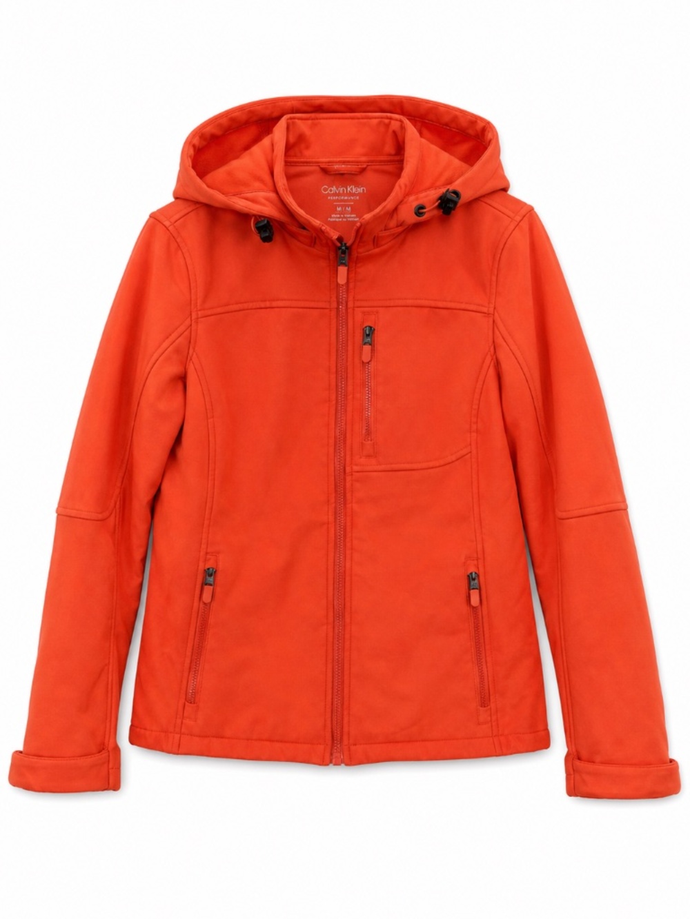 Calvin Klein Orange-Red Hooded Neoprene Fleece-Lined Jacket – Size Small GUC